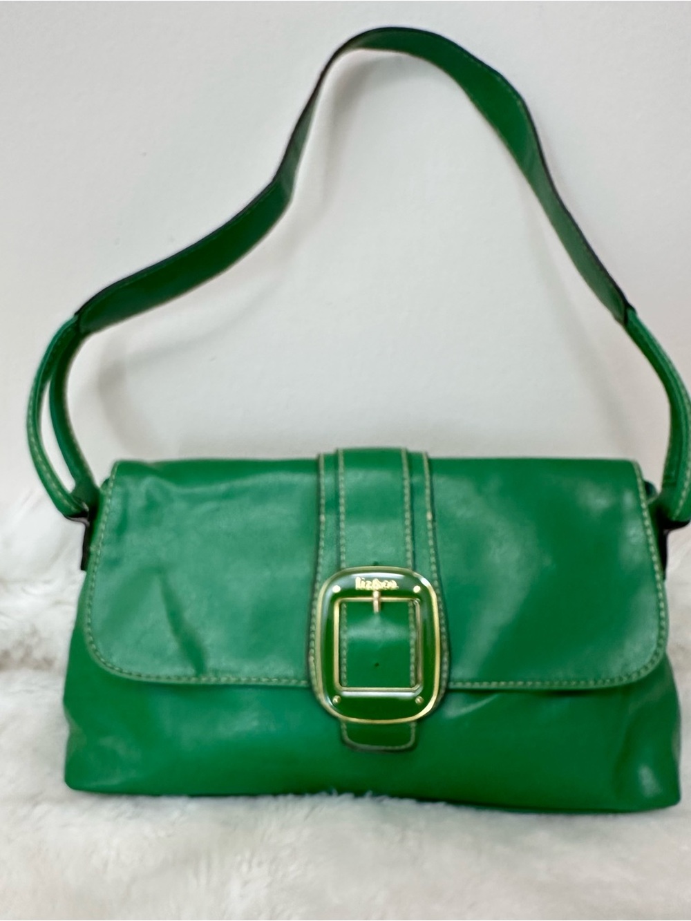 Liz & Co. Green Leather Shoulder Bag with Gold Buckle